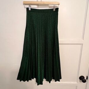 Zara green metallic pleat skirt